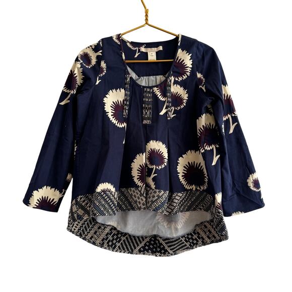 Troubadour Marlow Abstract Floral Print Top in Navy Size 10 - Picture 1 of 5
